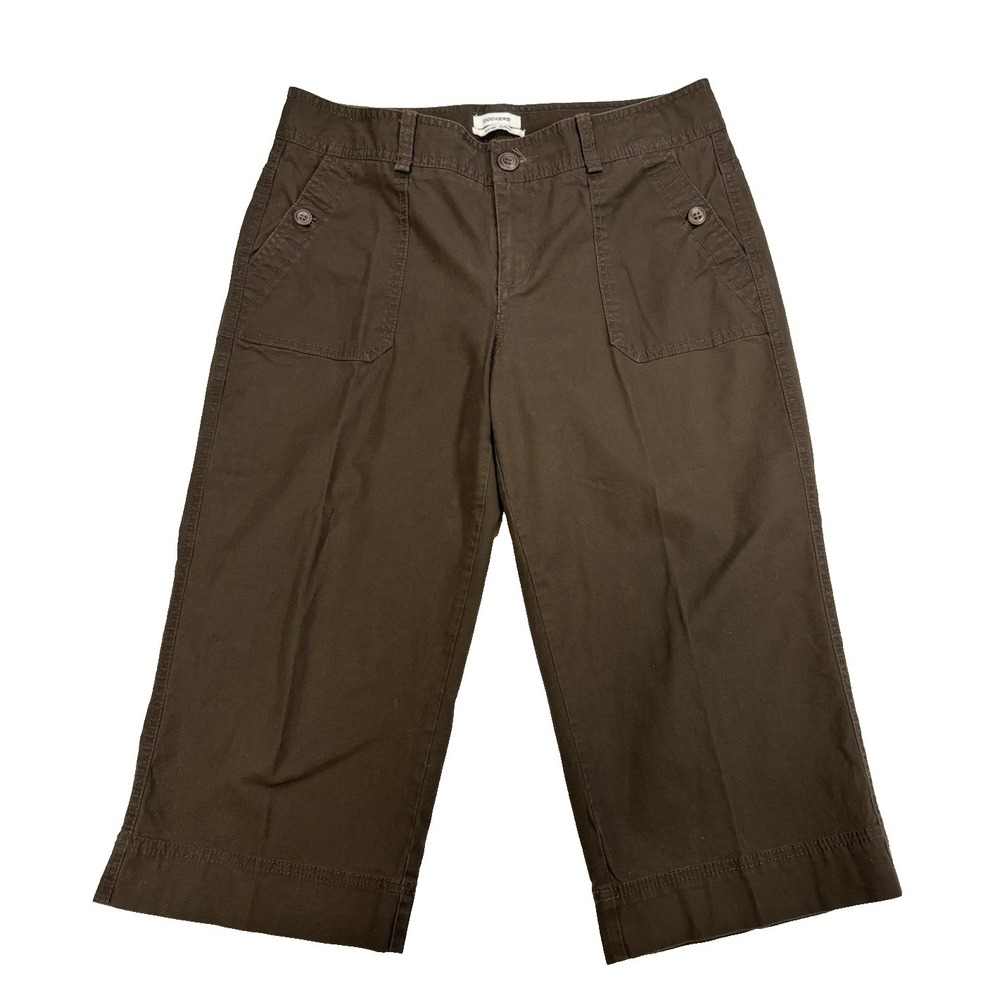 Dockers Women's 4 Brown Mid Rise Curvy Capri Pants Coastal Travel Resort Neutral
